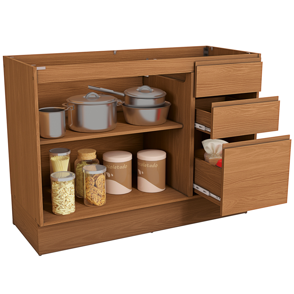 Balcão Kappesberg Ciela 120cm 2 Portas 3 Gavetas Canela