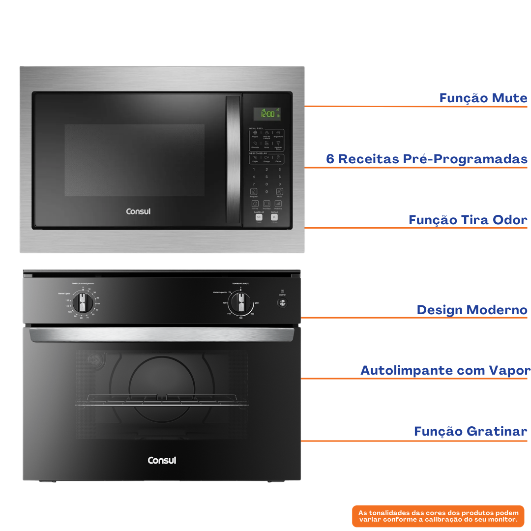 Kit Consul de Embutir Forno Elétrico 47L COB47BE+Micro-ondas 32L CM146AE Preto/Inox 220V