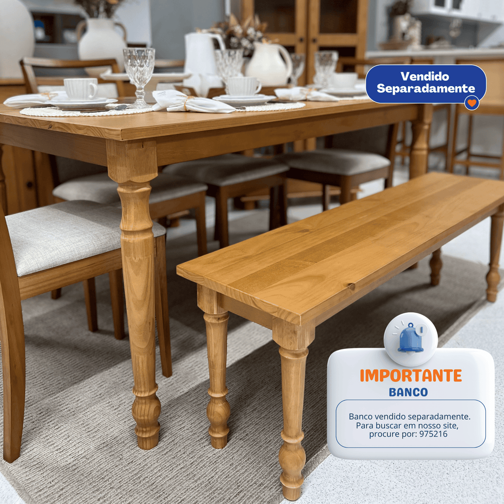 Mesa Retangular Rubi Finestra 160x90cm Pés Torneados Freijó