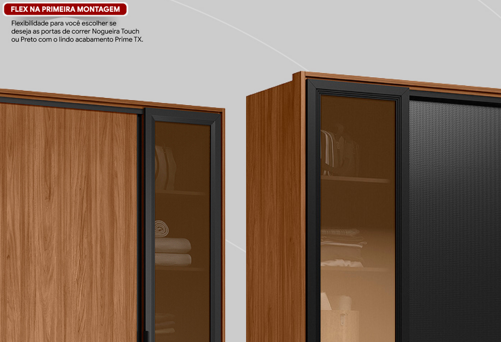 Roupeiro Laredo Demóbile 267cm 4 Portas 4 Gavetas Flex  Nogueira/Preto