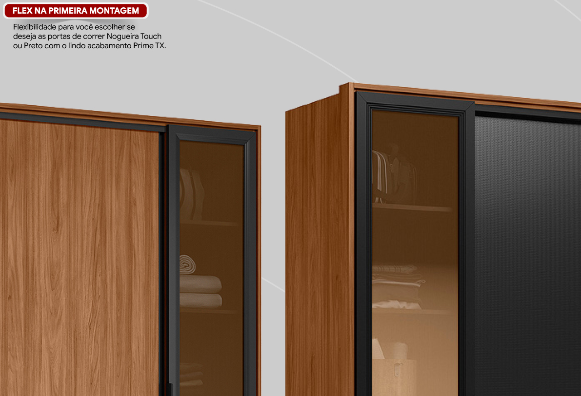 Roupeiro Laredo Demóbile 267cm 4 Portas 4 Gavetas Flex  Nogueira/Preto