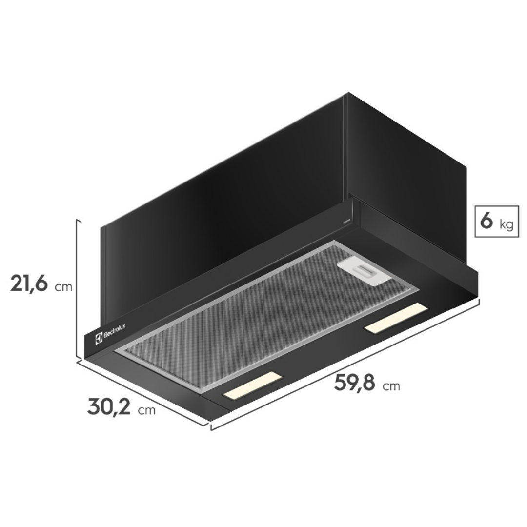 Depurador de Ar de Embutir Electrolux Efficient 60cm DE6RB Retrátil Preto 220V