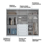 Roupeiro Americano Henn 262cm 6 Portas 4 Gavetas Branco