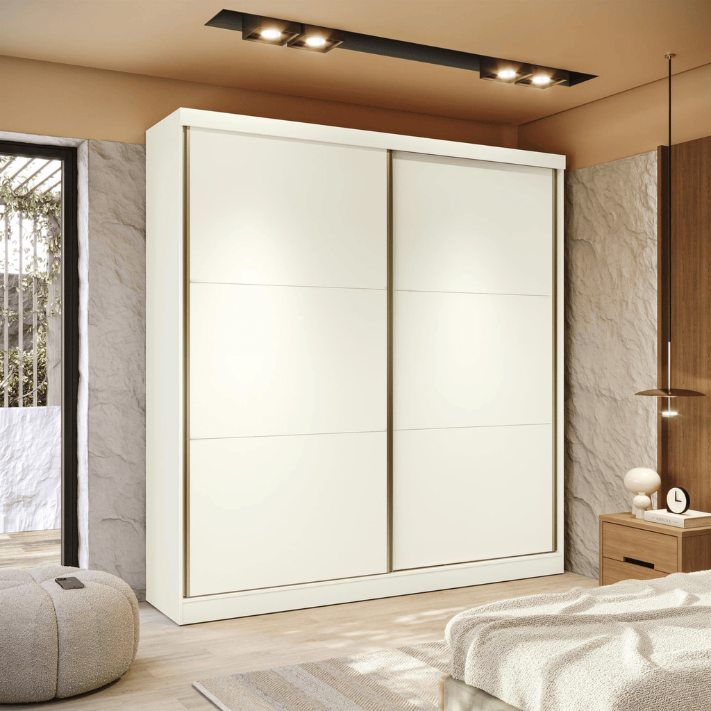 Roupeiro T592 Kappesberg 220cm 2 Portas Correr Flex Off White e Canela
