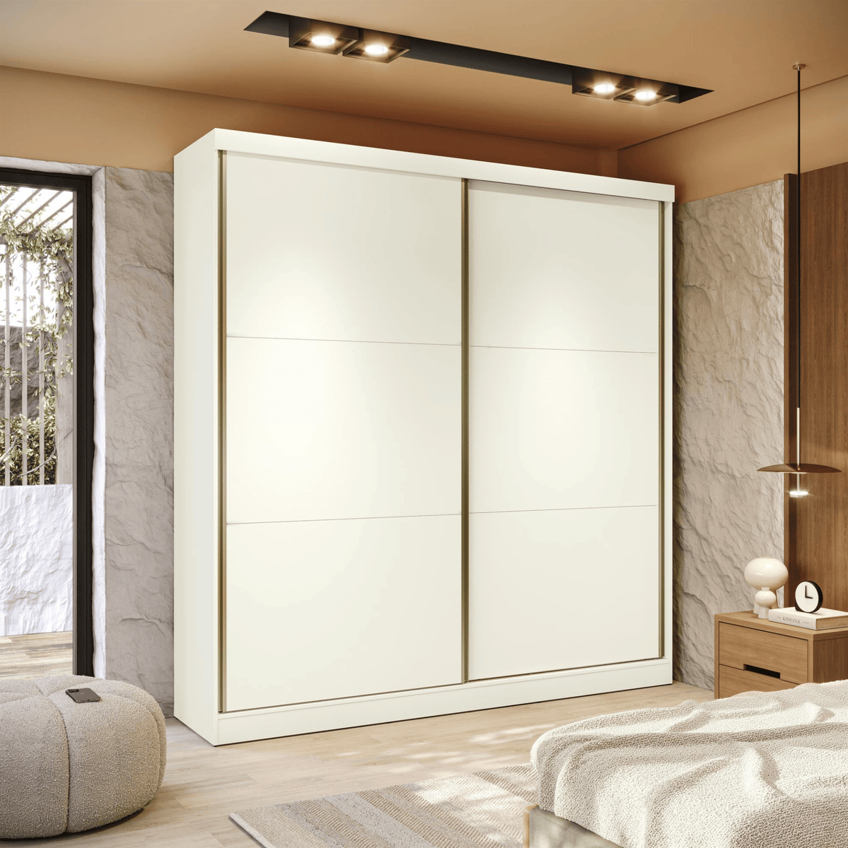 Roupeiro T592 Kappesberg 220cm 2 Portas Correr Flex Off White e Canela