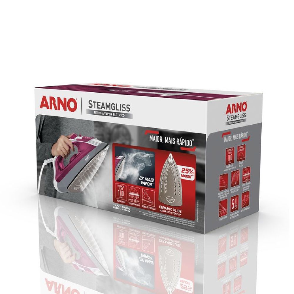 Ferro a Vapor Arno SteamGliss com Spray FSGC Rosa com Branco 220V