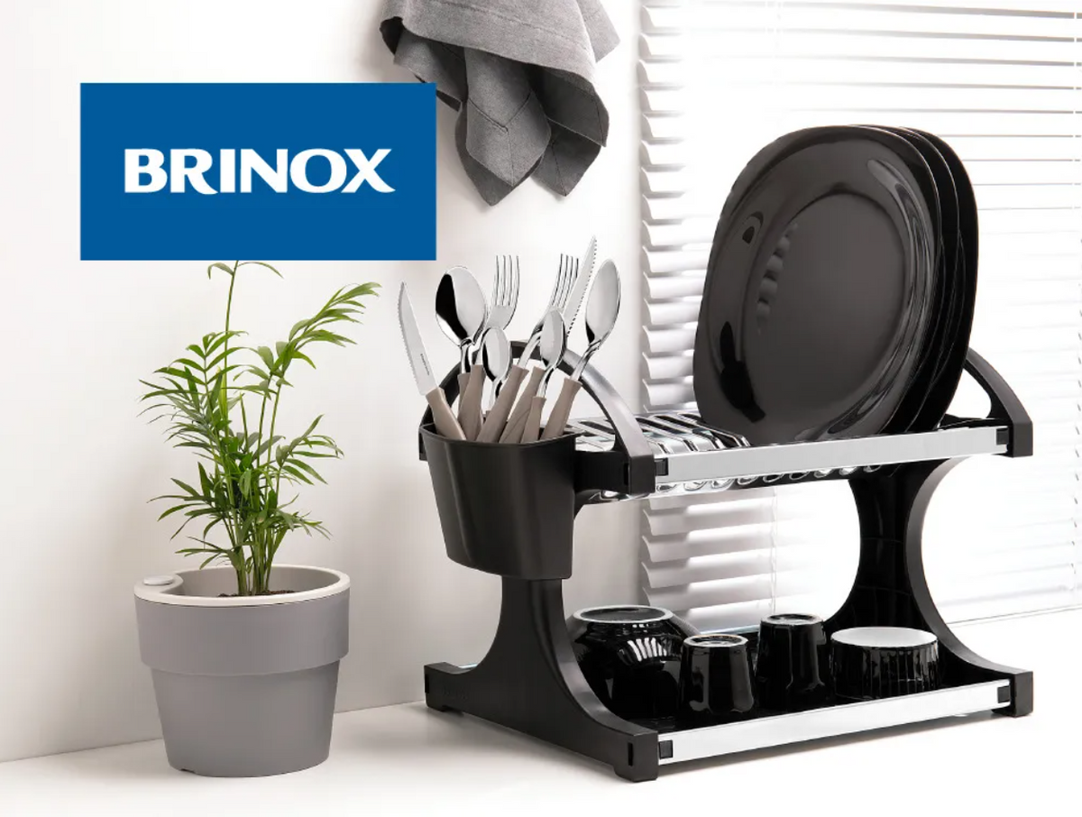 Escorredor de Louça Brinox Suprema 16 Pratos com Porta Talheres Aço Inox