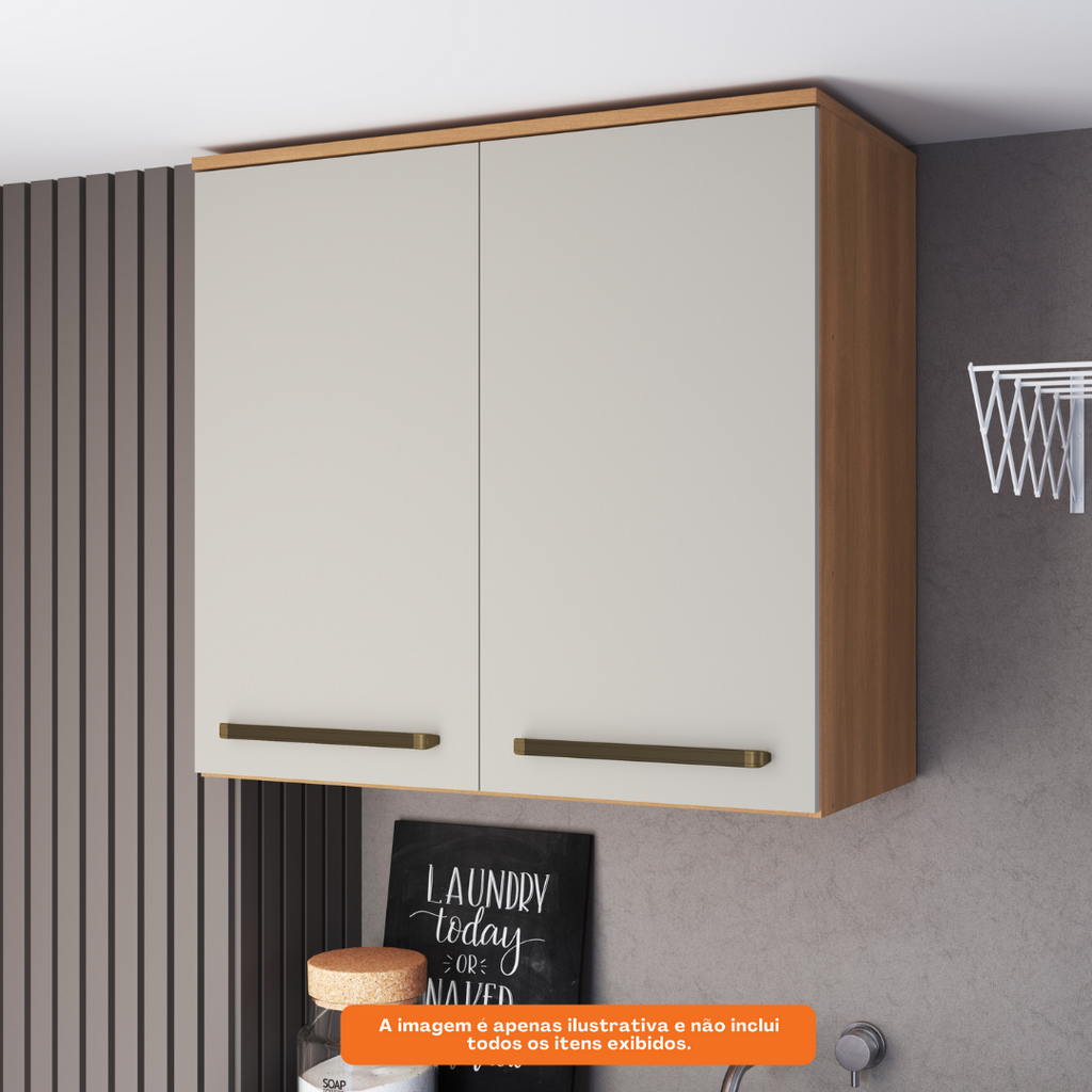 Armário Aéreo de Cozinha Isabelle Delmarco 80cm 2 Portas Freijó e Arenas