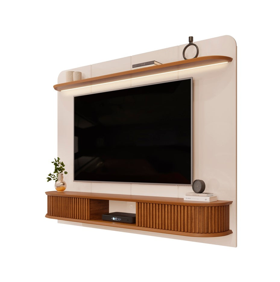 Painel Capri com Led 215cm DJ Móveis Off White e Freijó