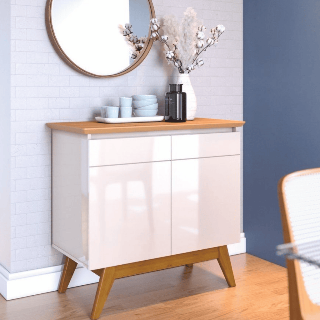 Balcão Buffet Classic Imcal 85cm 2 Portas Off White e Nature