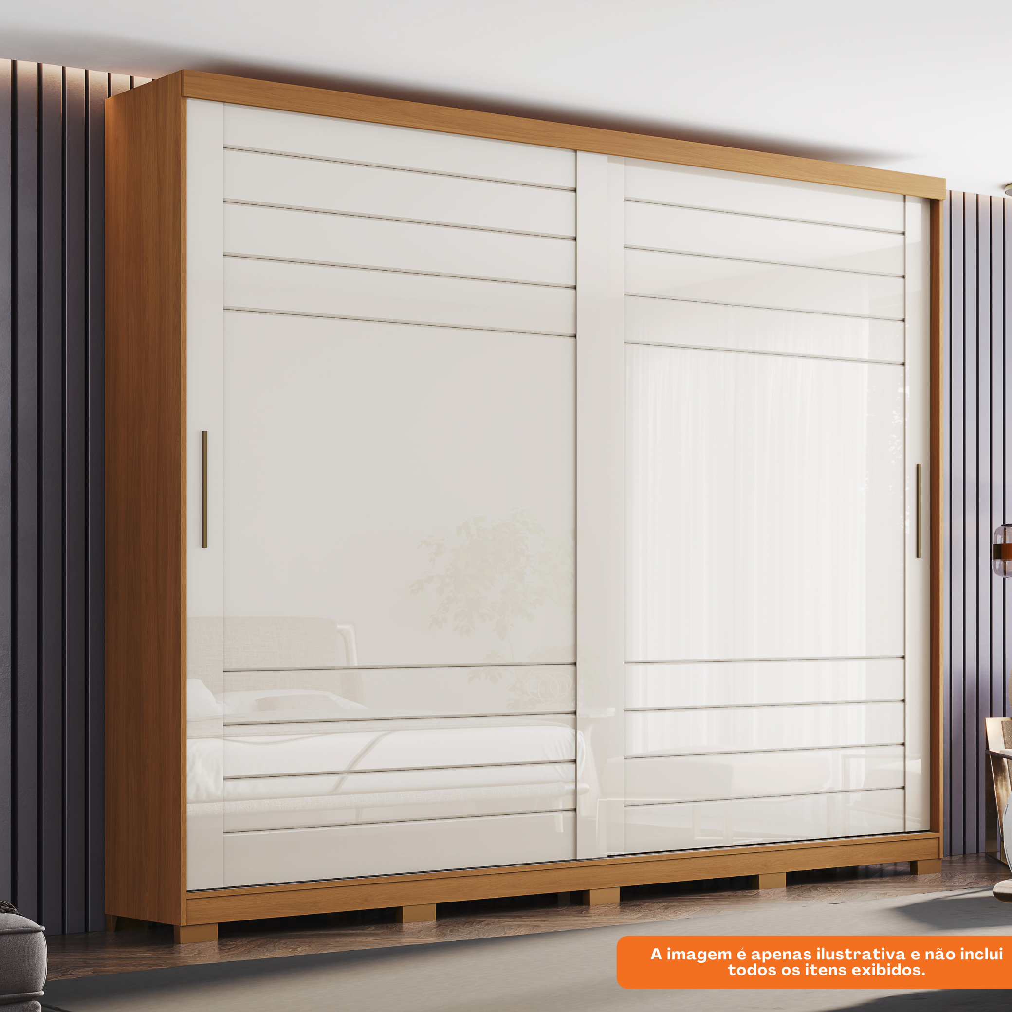 Roupeiro Cayman Henn 250cm 100% MDF 2 Portas Cinamomo e Off White