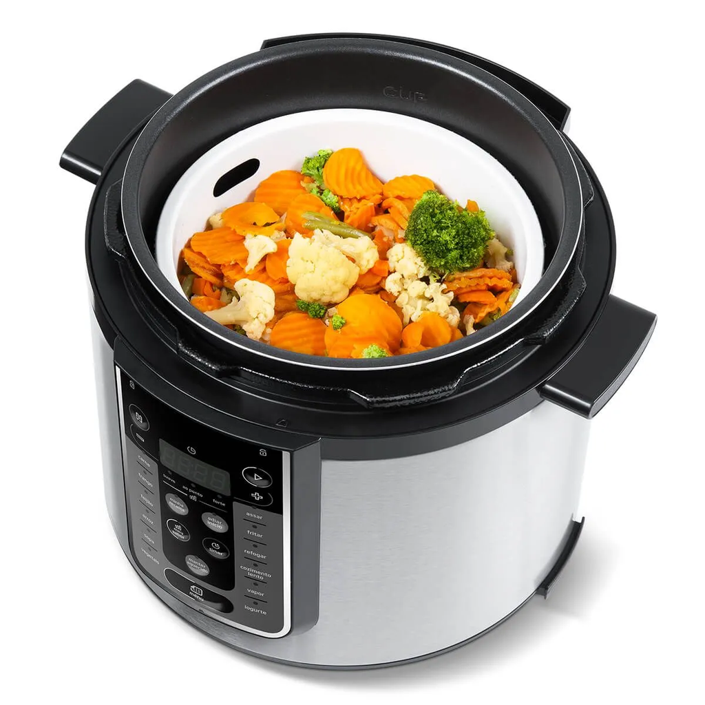 Panela de Pressão Elétrica Midea 6L Digital MasterSteam PPG70S2 Inox/Preto 220V