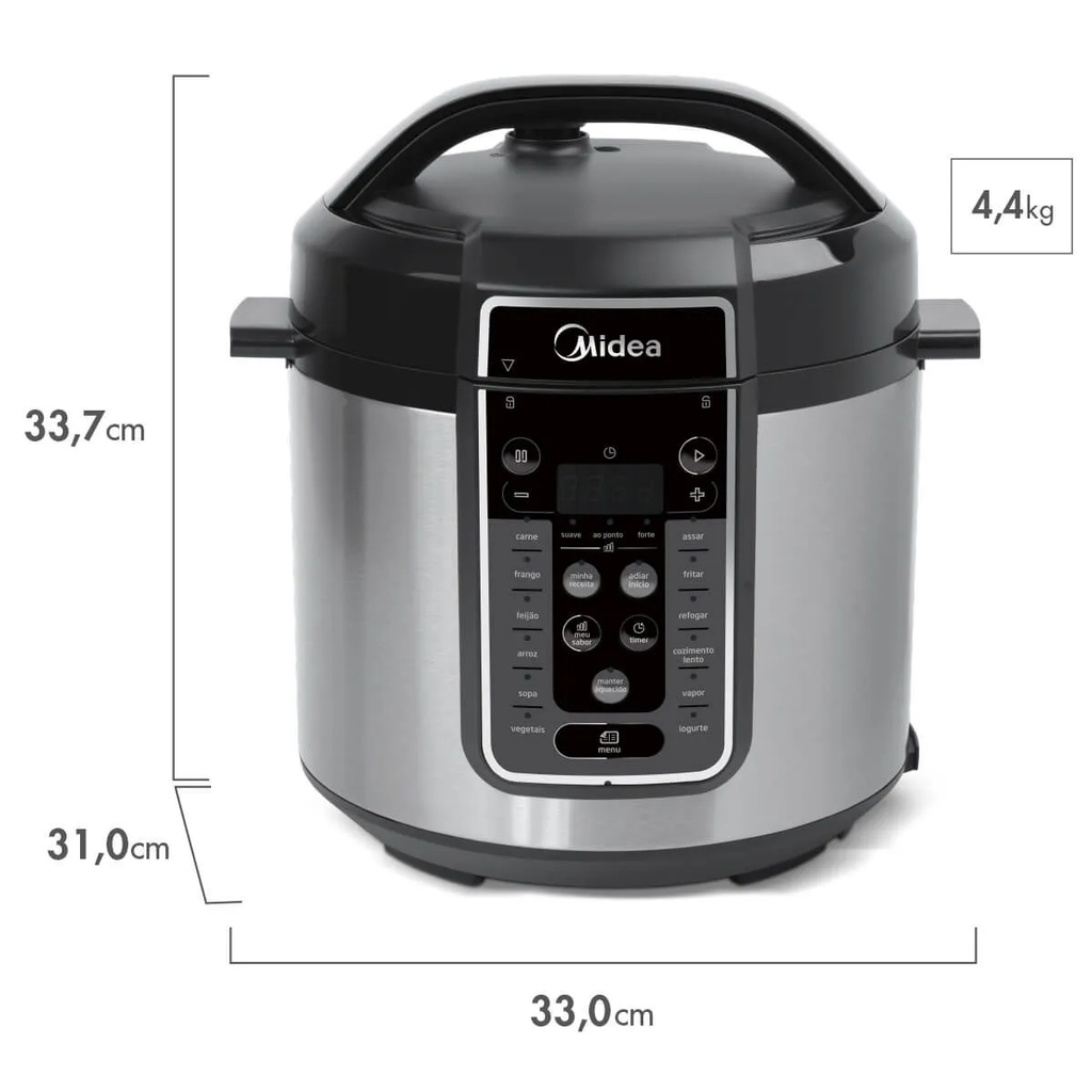 Panela de Pressão Elétrica Midea 6L Digital MasterSteam PPG70S2 Inox/Preto 220V