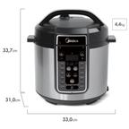Panela de Pressão Elétrica Midea 6L Digital MasterSteam PPG70S2 Inox/Preto 220V