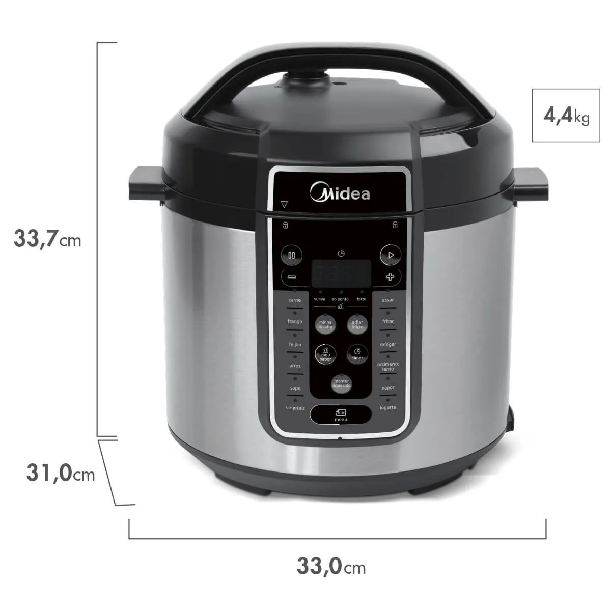 Panela de Pressão Elétrica Midea 6L Digital MasterSteam PPG70S2 Inox/Preto 220V