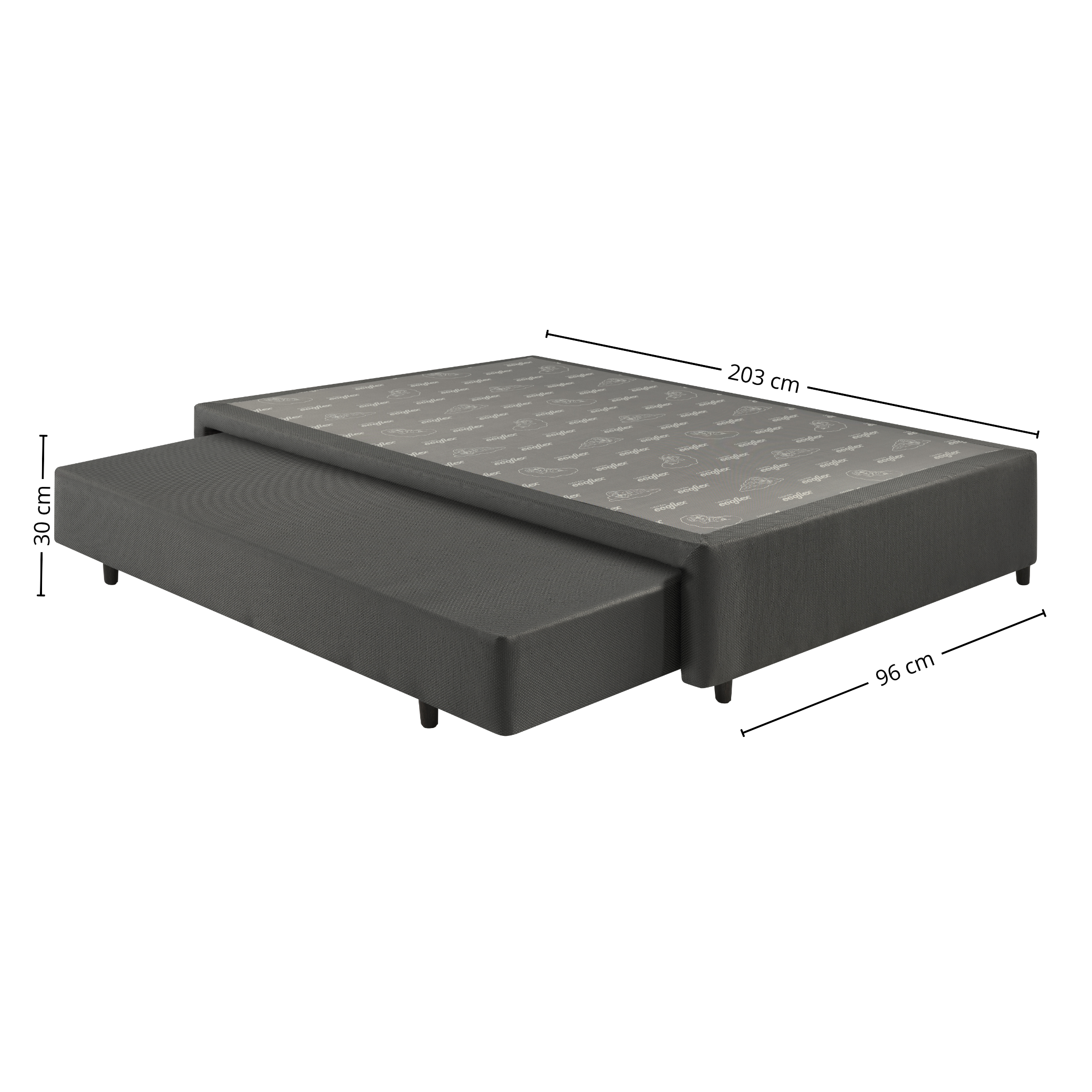 Base Universal com Auxiliar de Mola Solteiro Queen Ecoflex 96x203x30cm Grafite