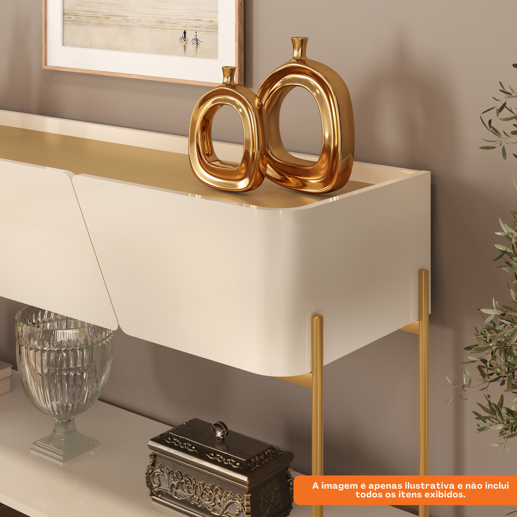 Aparador Liara DJ Móveis 140cm 1 Gaveta Off White Pés em Dourado