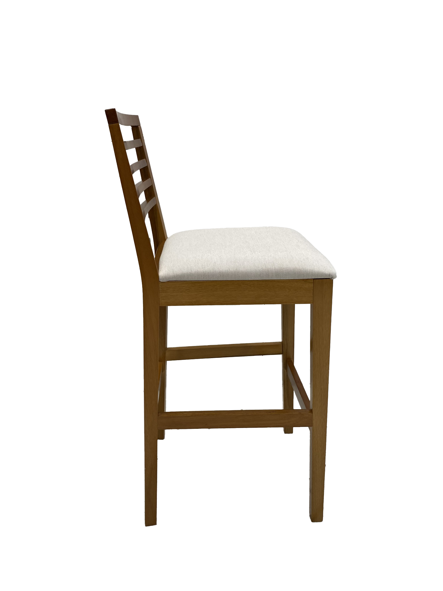 Banqueta Eco Artsoli Castanho Claro com Encosto Ripado Linho Bege