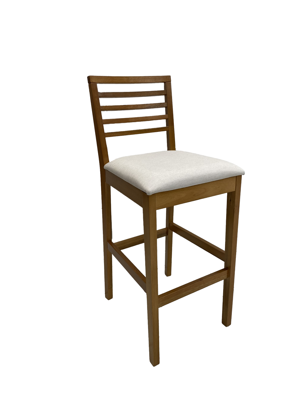 Banqueta Eco Artsoli Castanho Claro com Encosto Ripado Linho Bege