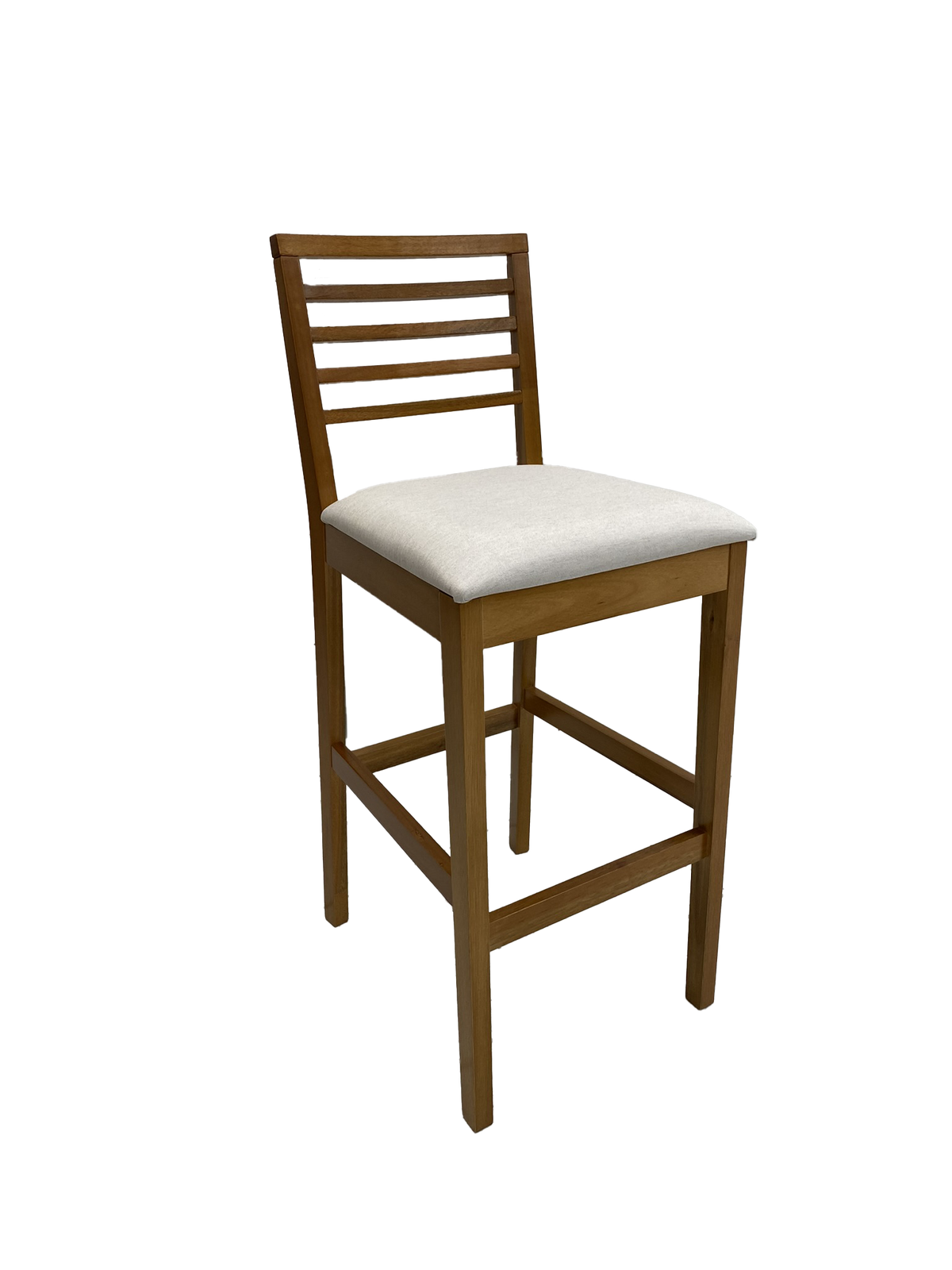 Banqueta Eco Artsoli Castanho Claro com Encosto Ripado Linho Bege