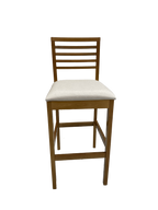 Banqueta Eco Artsoli Castanho Claro com Encosto Ripado Linho Bege