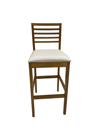 Banqueta Eco Artsoli Castanho Claro com Encosto Ripado Linho Bege