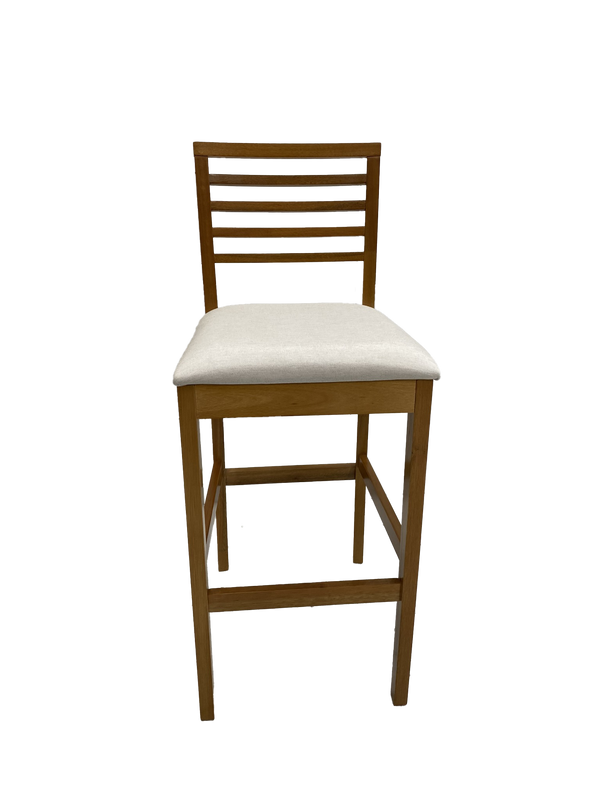 Banqueta Eco Artsoli Castanho Claro com Encosto Ripado Linho Bege