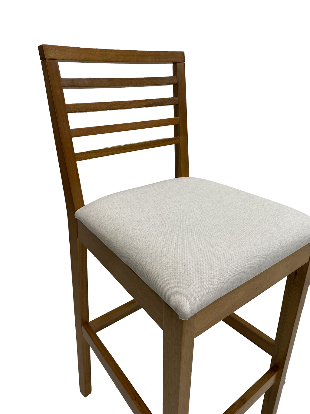 Banqueta Eco Artsoli Castanho Claro com Encosto Ripado Linho Bege