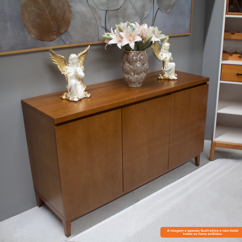 Balcão Buffet Dom Artsoli 135cm 3 Portas Castanho Claro