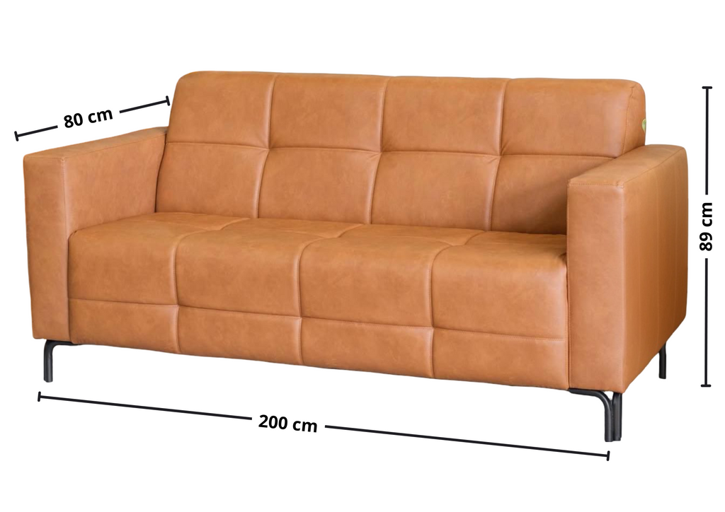 Sofá Living Hamilton 200cm Konfort Pés Metal Preto Courino Caramelo
