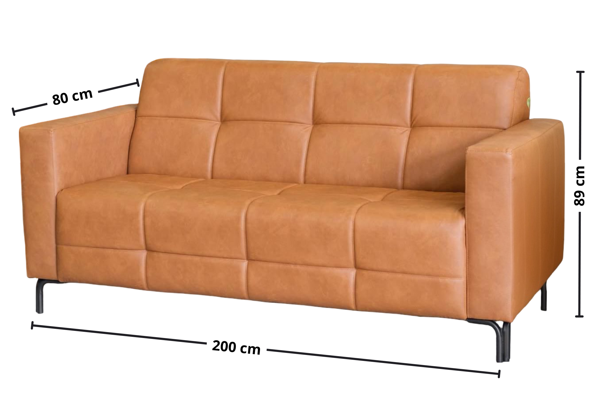 Sofá Living Hamilton 200cm Konfort Pés Metal Preto Courino Caramelo