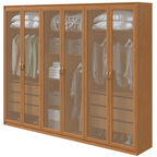 Roupeiro Suavitá Glass Lopas 270cm 100% MDF 6 Portas com Vidro Reflecta e LED Amêndoa Clean