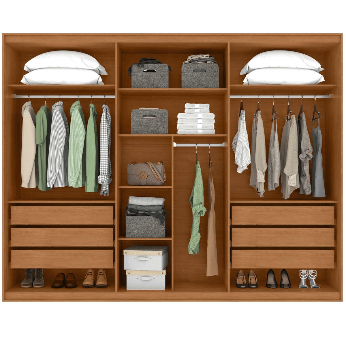 Roupeiro Suavitá Glass Lopas 270cm 100% MDF 6 Portas com Vidro Reflecta e LED Amêndoa Clean