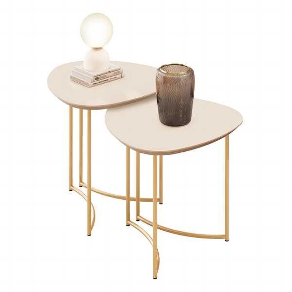 Mesa Lateral Pétala DJ Móveis Orgânica Pé Dourado Off White