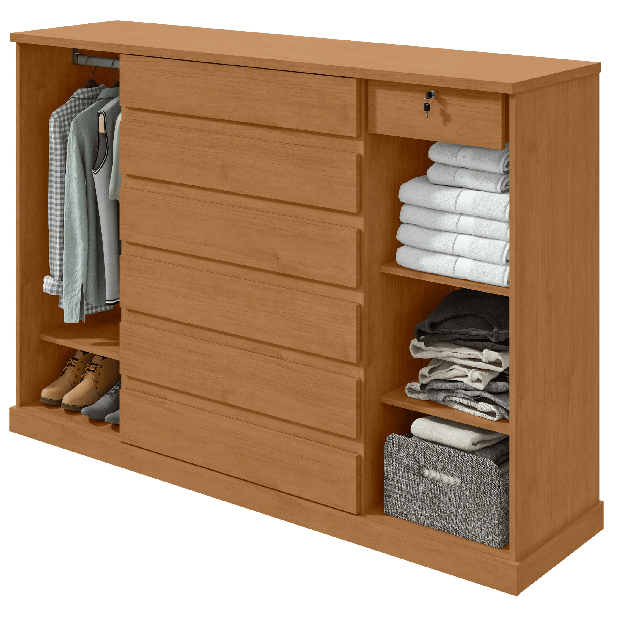 Cômoda Vedra 173cm Lopas 7 Gavetas 2 Portas Amêndoa Clean