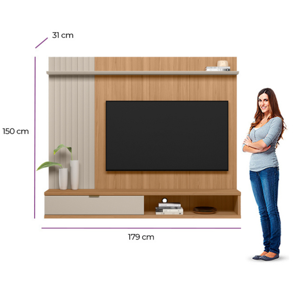 Home Painel Suspenso Sintra Linea 179cm Jequitibá e Off White