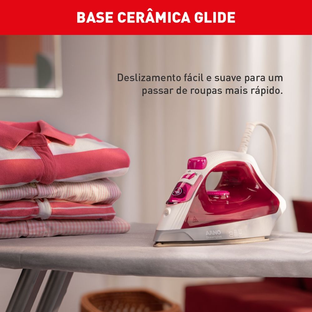 Ferro a Vapor Arno SteamGliss com Spray FSGC Rosa com Branco 220V