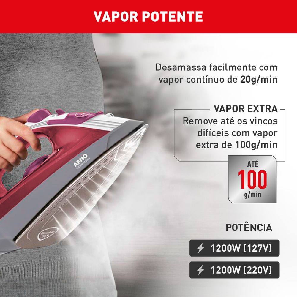 Ferro a Vapor Arno SteamGliss com Spray FSGC Rosa com Branco 220V