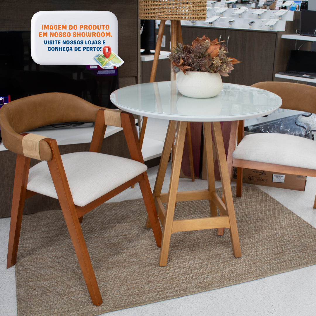 Mesa Redonda Paixões Nacional 80x80cm Amêndoa Tampo com Vidro Fendi