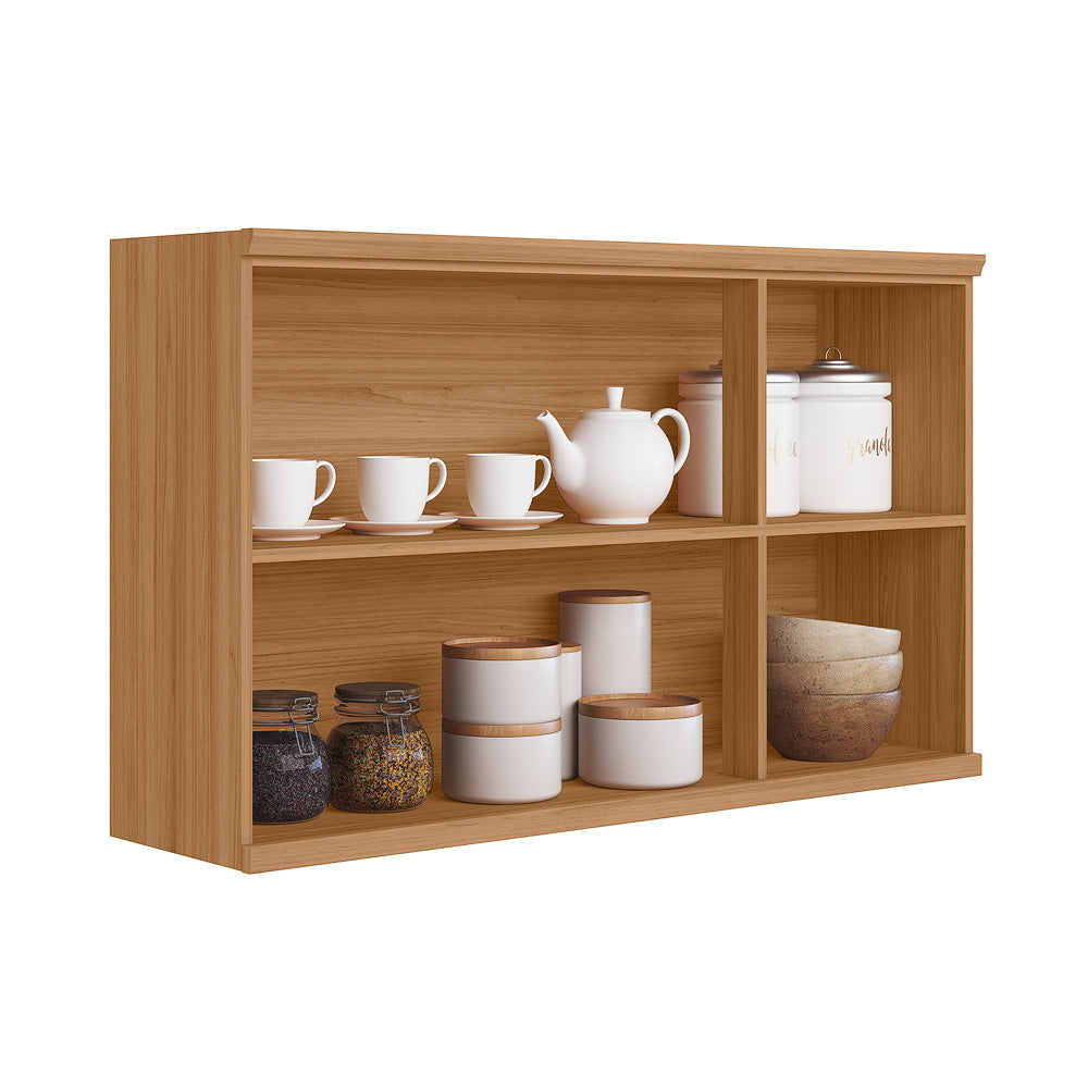 Armário Aéreo de Cozinha Selene Linea 100% MDF 3 Portas 120cm Jequitibá e Off White