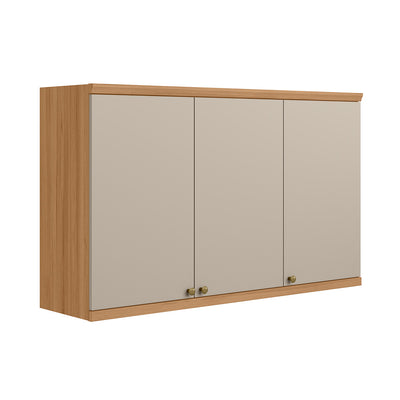 Armário Aéreo de Cozinha Selene Linea 100% MDF 3 Portas 120cm Jequitibá e Off White