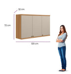 Armário Aéreo de Cozinha Selene Linea 100% MDF 3 Portas 120cm Jequitibá e Off White