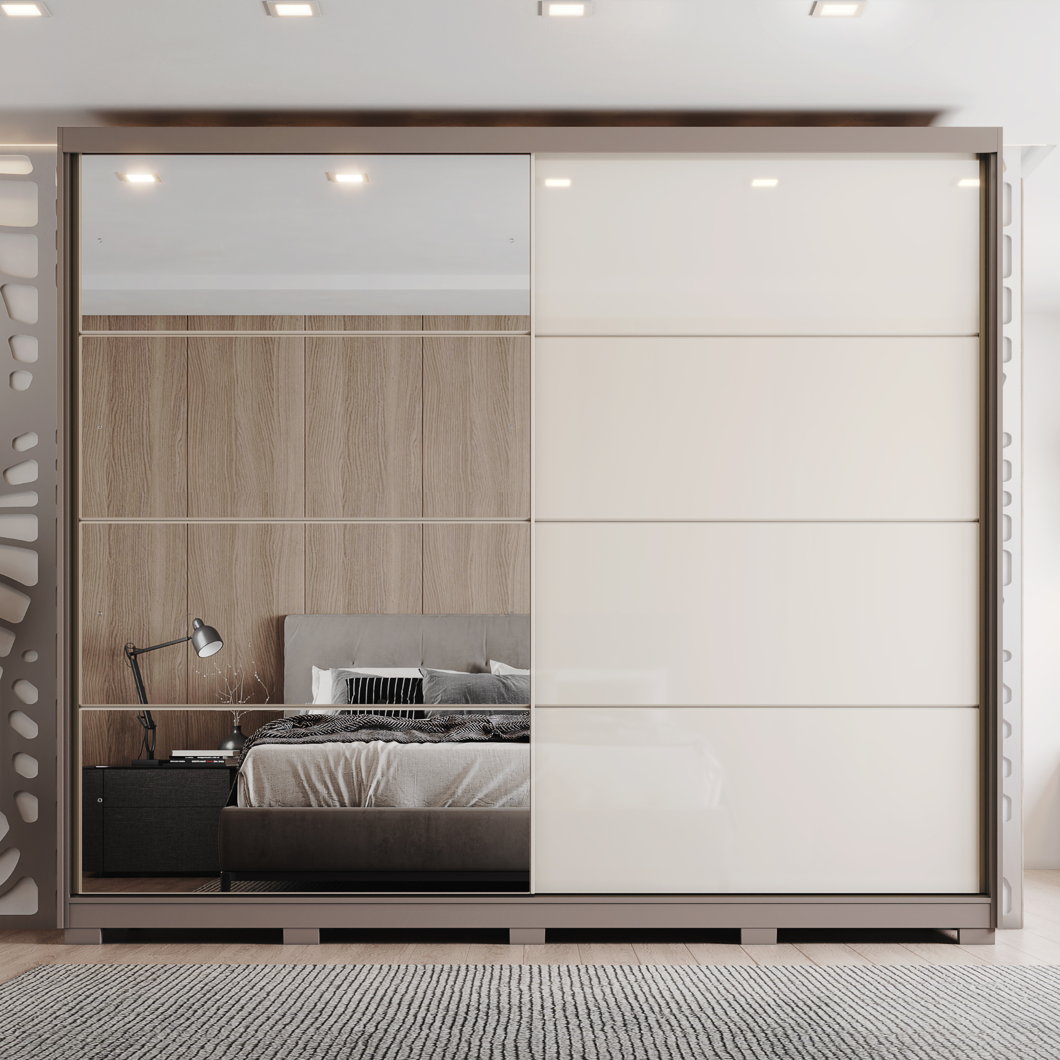 Roupeiro Dream Henn 264cm 100% MDF Espelho 2 Portas Avelã e Off White