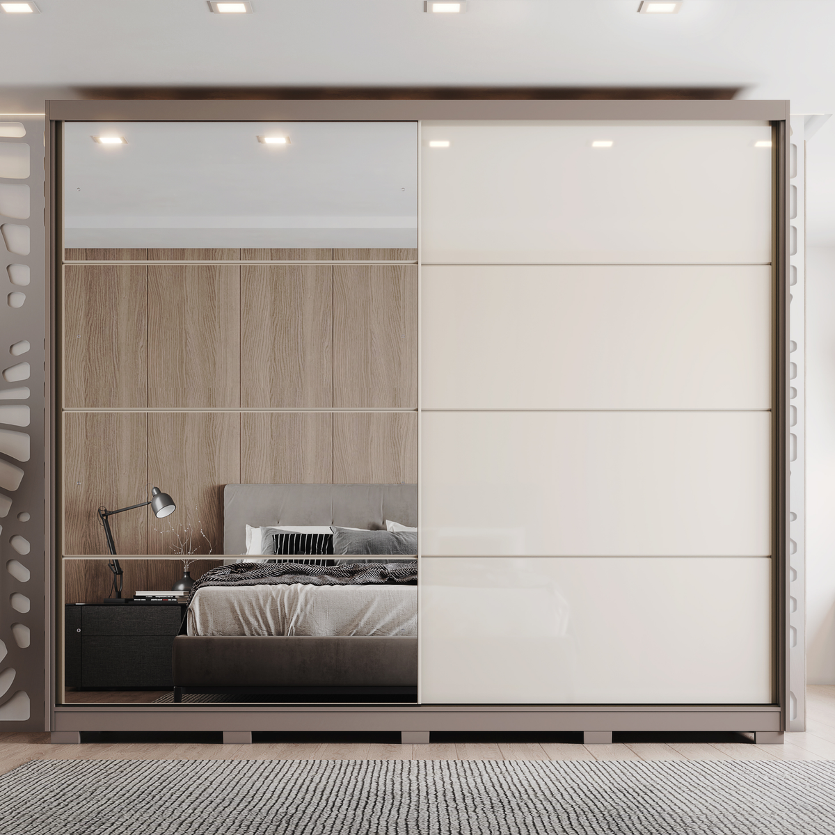 Roupeiro Dream Henn 264cm 100% MDF Espelho 2 Portas Avelã e Off White