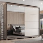 Roupeiro Dream Henn 264cm 100% MDF Espelho 2 Portas Avelã e Off White