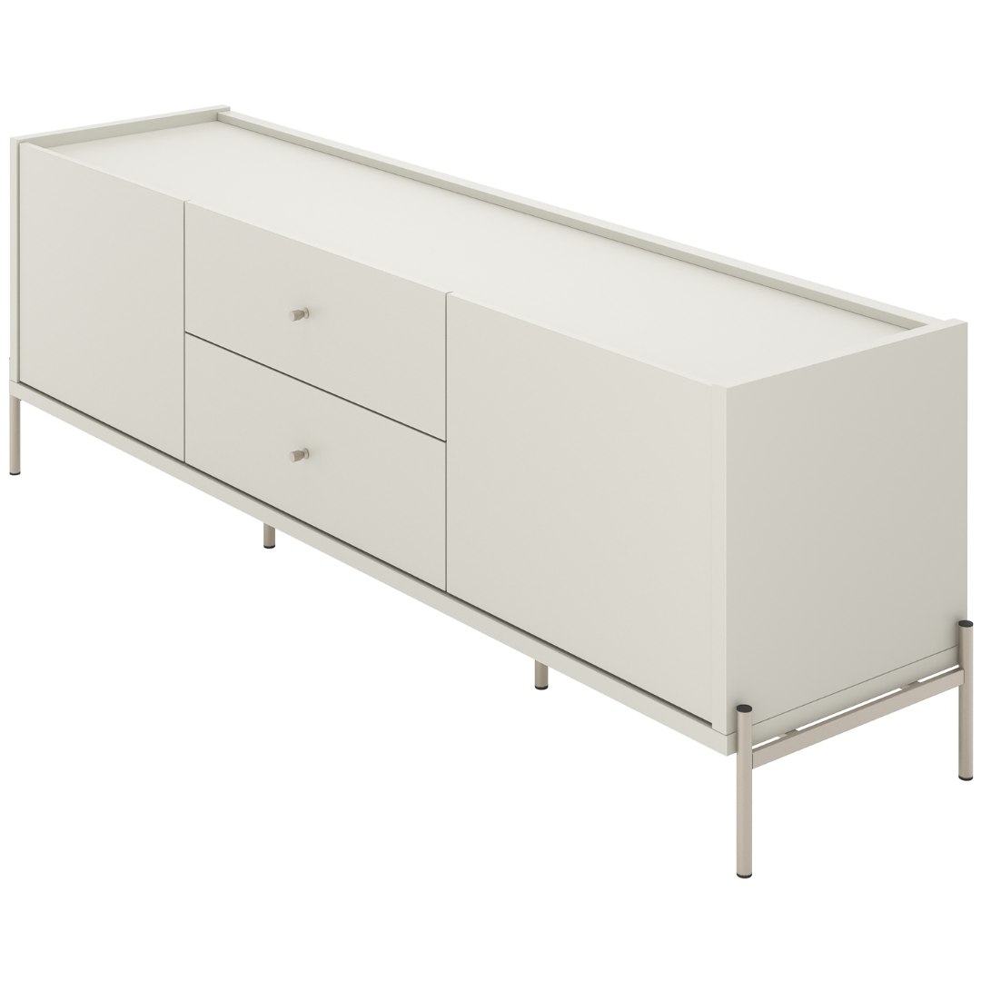 Rack Jasper Província 185cm 2 Portas e 2 Gavetas Off White Fosco com Champanhe