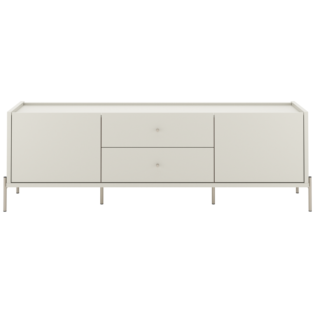 Rack Jasper Província 185cm 2 Portas e 2 Gavetas Off White Fosco com Champanhe