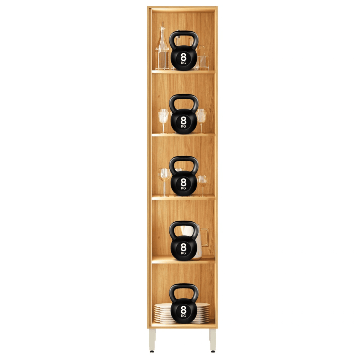 Cristaleira Plena Demóbile 48cm 1 Porta Reflecta com LED Cinamomo e Nude