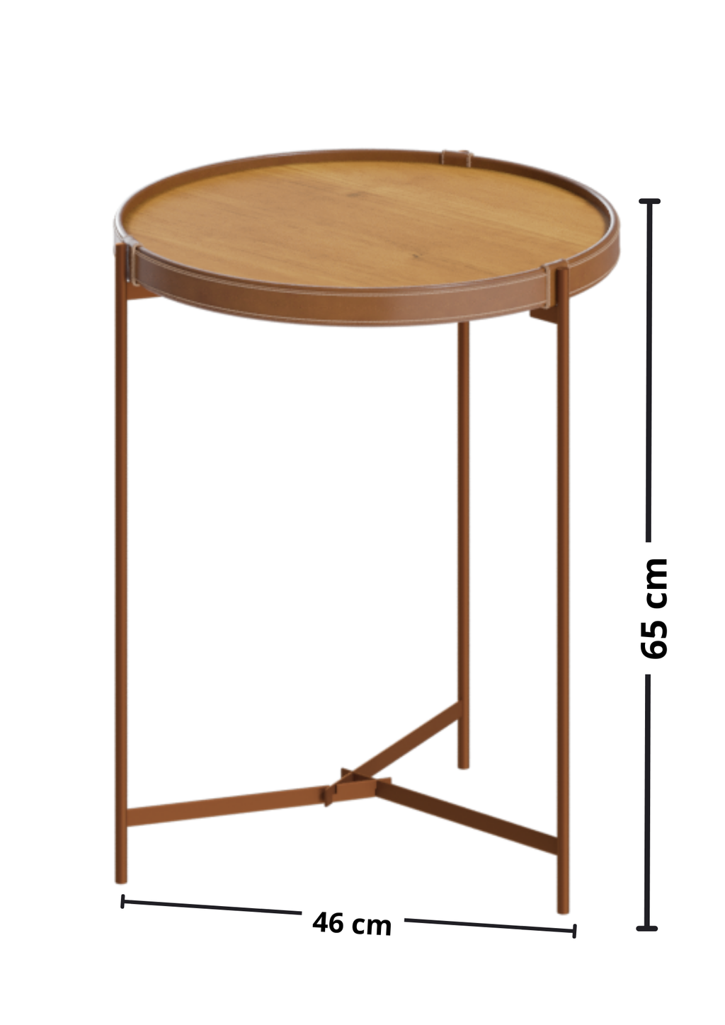 Mesa Lateral Redonda Aqua Imcal 46x65cm Nature e Cobre