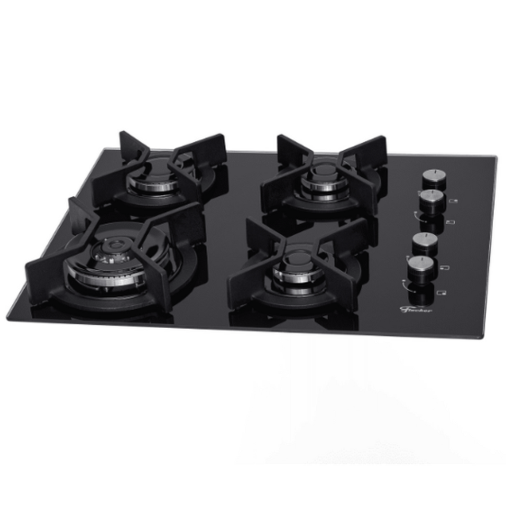 Cooktop Infinity à Gás Fischer 4 Bocas Grades em Ferro Fundido Tripla Chama Preto Bivolt